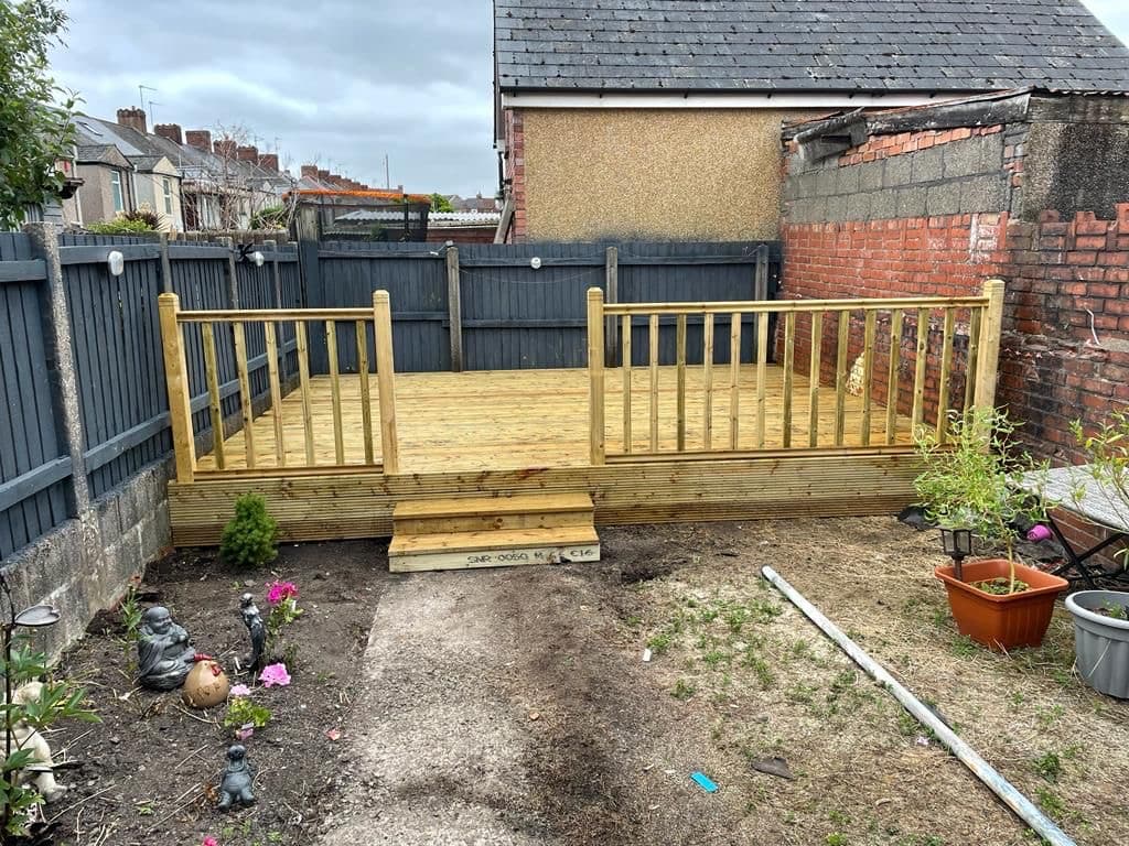 Outdoor timber decking with balustrade